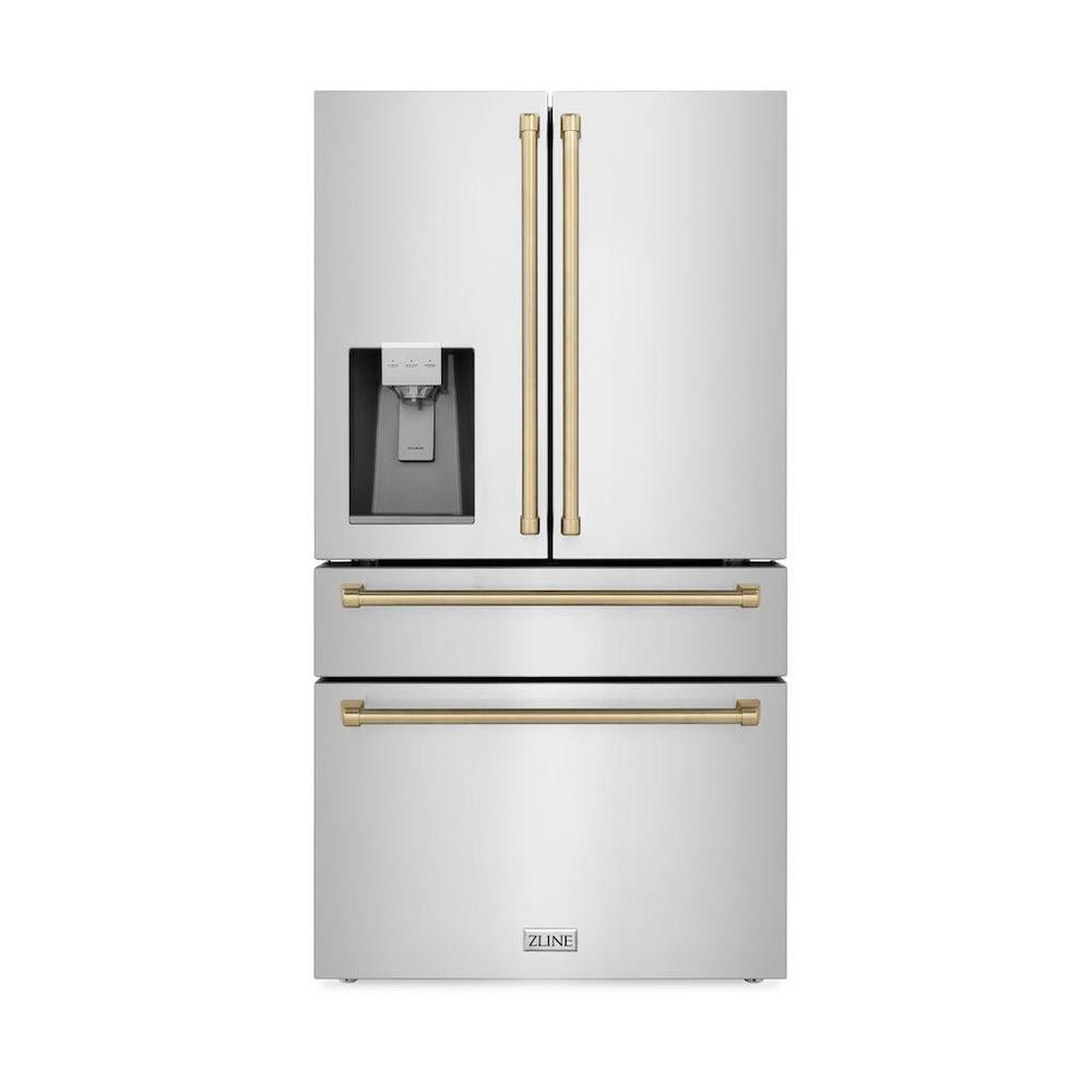 36" Autograph Edition 21.6 cu. ft Freestanding French Door Refrigerator with Water and Ice Dispenser in Fingerprint Resistant with Accents (RFMZ-W-36) - Champagne Bronze RFMZW36CB