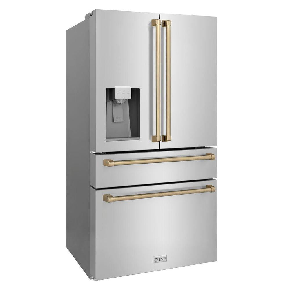36" Autograph Edition 21.6 cu. ft Freestanding French Door Refrigerator with Water and Ice Dispenser in Fingerprint Resistant with Accents (RFMZ-W-36) - Champagne Bronze RFMZW36CB