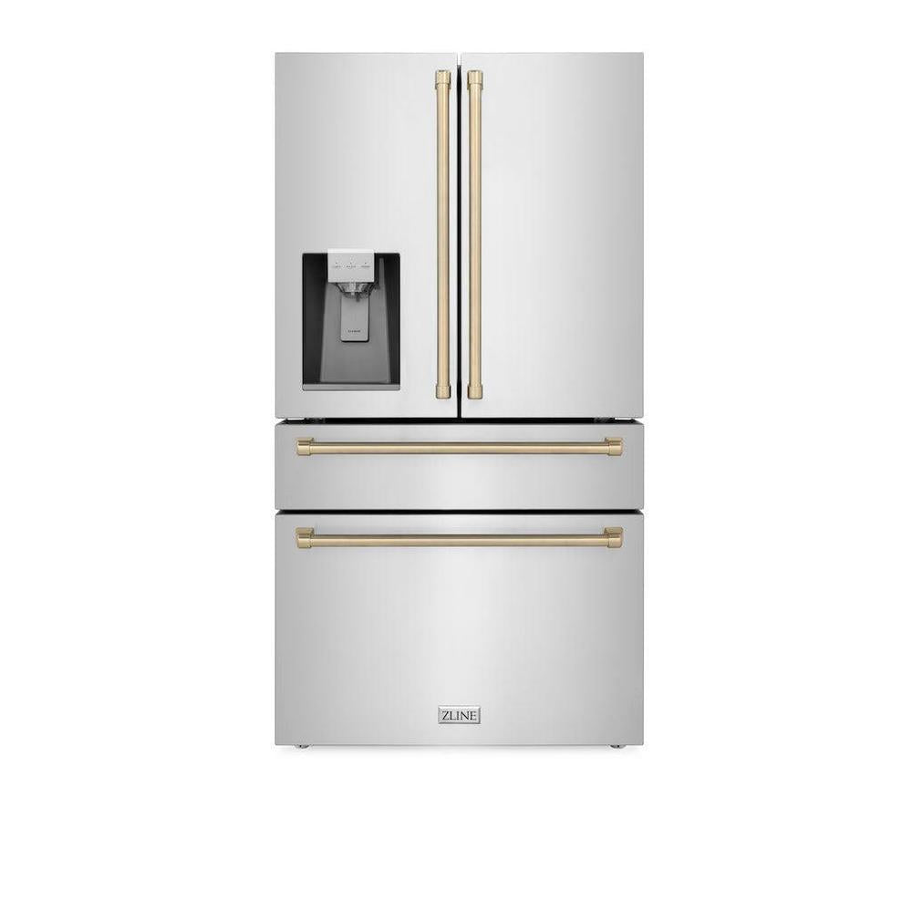 36" Autograph Edition 21.6 cu. ft Freestanding French Door Refrigerator with Water and Ice Dispenser in Fingerprint Resistant with Accents (RFMZ-W-36) - Champagne Bronze RFMZW36CB