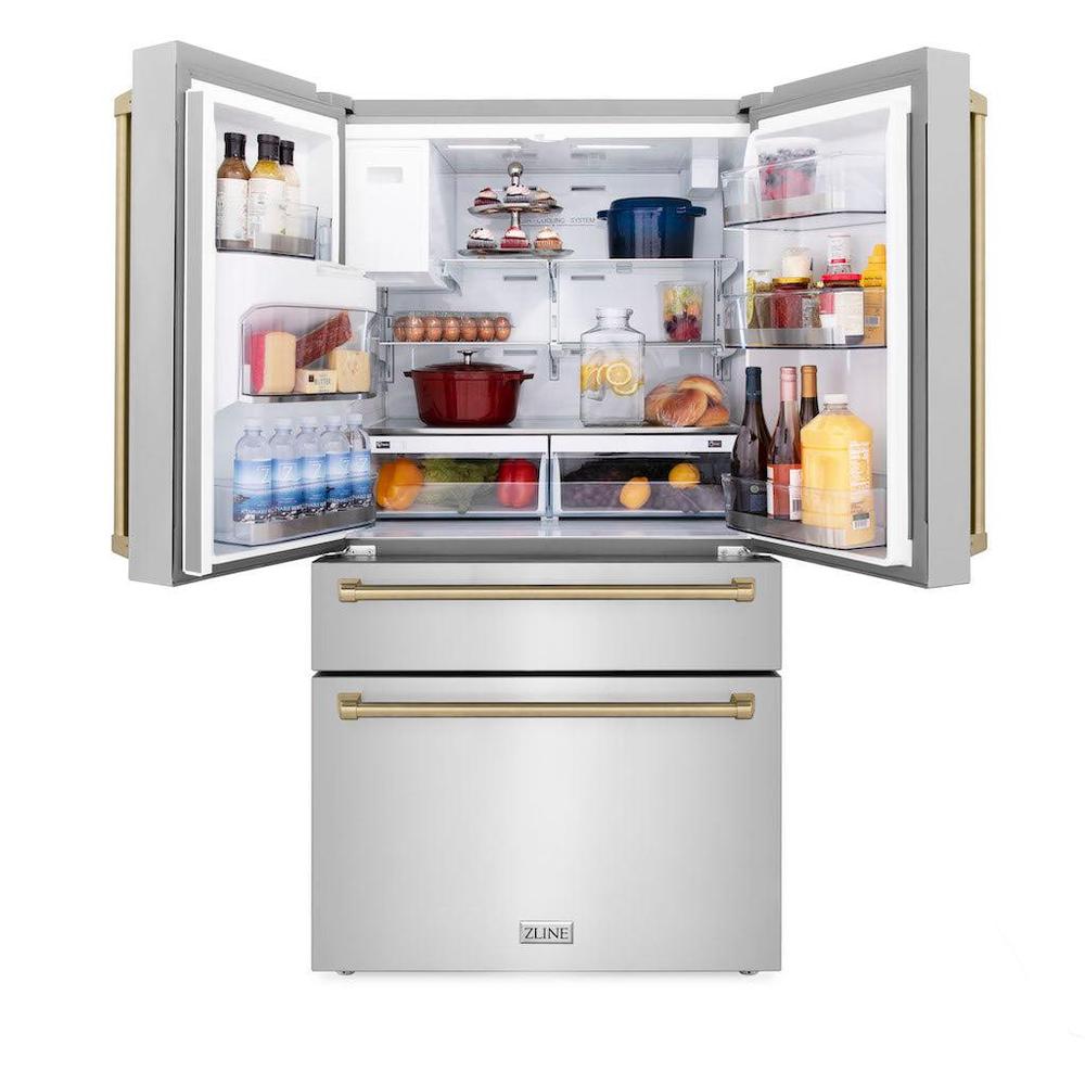 36" Autograph Edition 21.6 cu. ft Freestanding French Door Refrigerator with Water and Ice Dispenser in Fingerprint Resistant with Accents (RFMZ-W-36) - Champagne Bronze RFMZW36CB