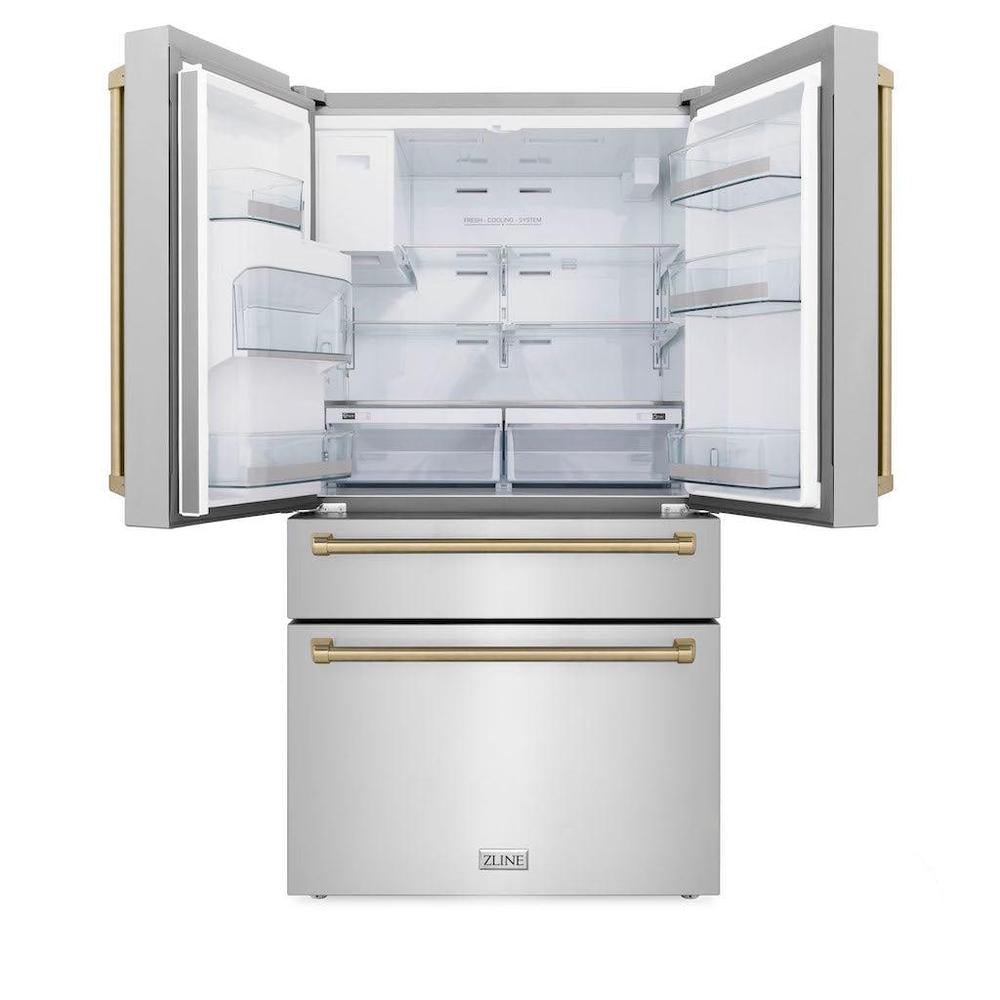 36" Autograph Edition 21.6 cu. ft Freestanding French Door Refrigerator with Water and Ice Dispenser in Fingerprint Resistant with Accents (RFMZ-W-36) - Champagne Bronze RFMZW36CB