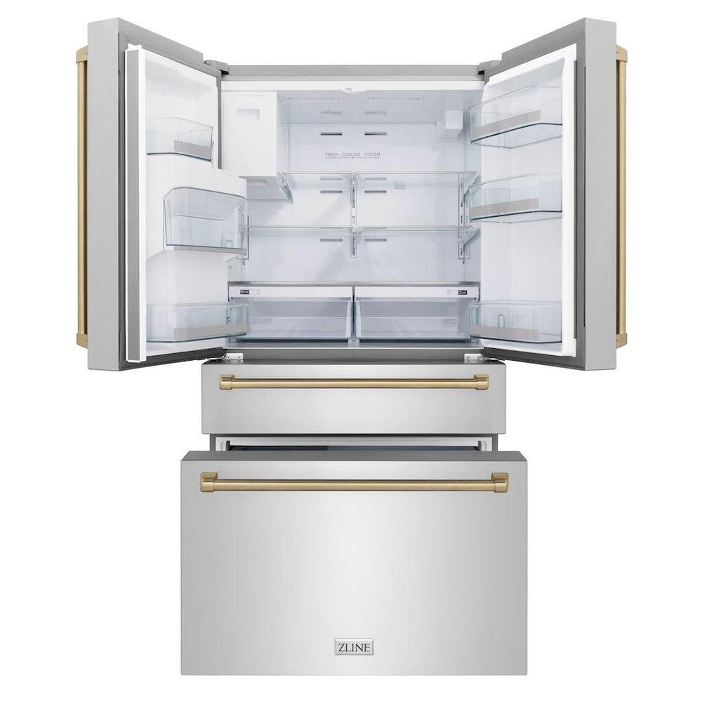 36" Autograph Edition 21.6 cu. ft Freestanding French Door Refrigerator with Water and Ice Dispenser in Fingerprint Resistant with Accents (RFMZ-W-36) - Champagne Bronze RFMZW36CB