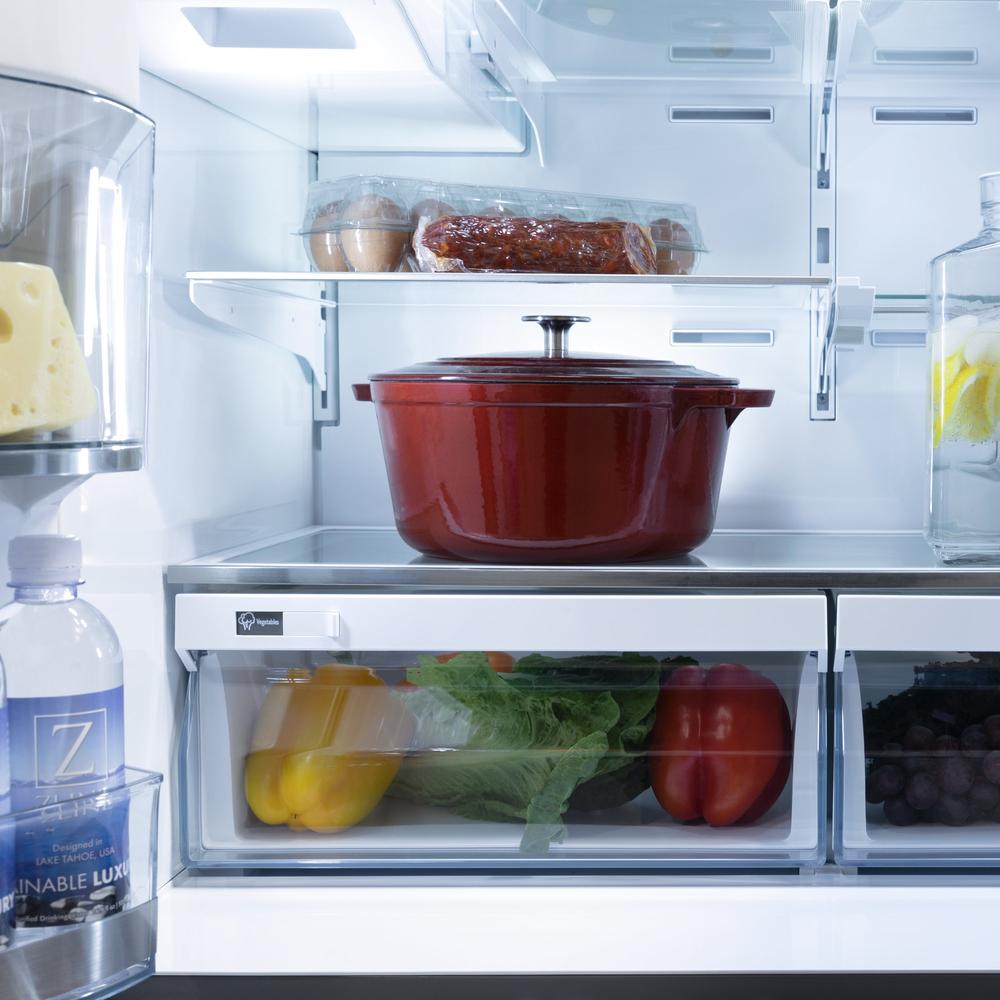 ZLINE Autograph Edition 36 in. 21.6 cu. ft. Counter-Depth French Door Refrigerator with Water and Ice Dispenser in Fingerprint-Resistant Stainless Steel with Matte Black Modern Handles (RFMZ- RFMZW36FMB