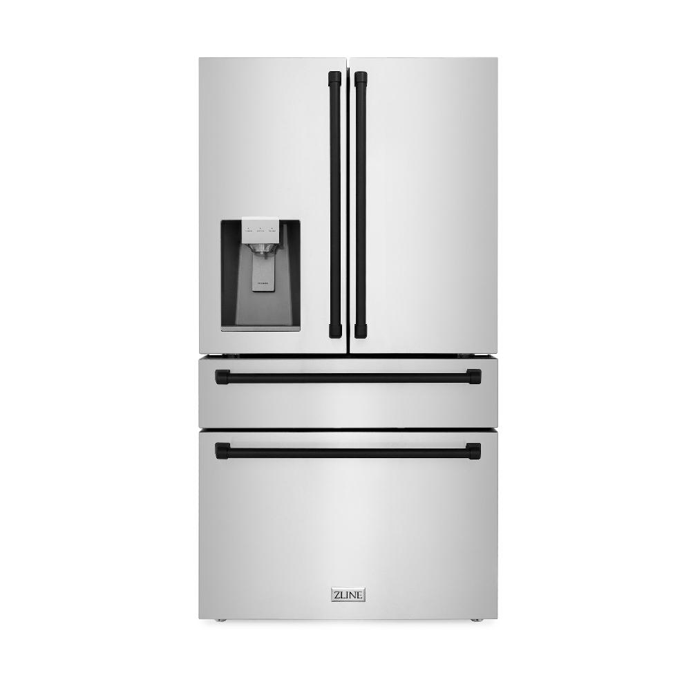 Autograph Edition 36 In. 21.6 Cu. Ft. Counter-depth French Door Refrigerator With Water And Ice Dispenser In Fingerprint-resistant Stainless Steel With Matte Black Traditional Handles RFMZW36