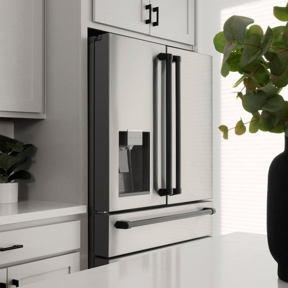 Autograph Edition 36 In. 21.6 Cu. Ft. Counter-depth French Door Refrigerator With Water And Ice Dispenser In Fingerprint-resistant Stainless Steel With Matte Black Traditional Handles RFMZW36MB
