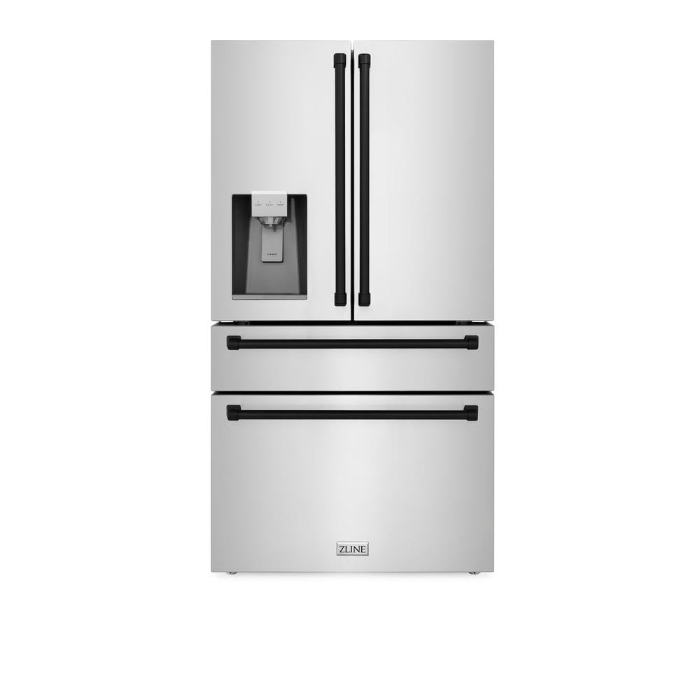 Autograph Edition 36 In. 21.6 Cu. Ft. Counter-depth French Door Refrigerator With Water And Ice Dispenser In Fingerprint-resistant Stainless Steel With Matte Black Traditional Handles RFMZW36MB