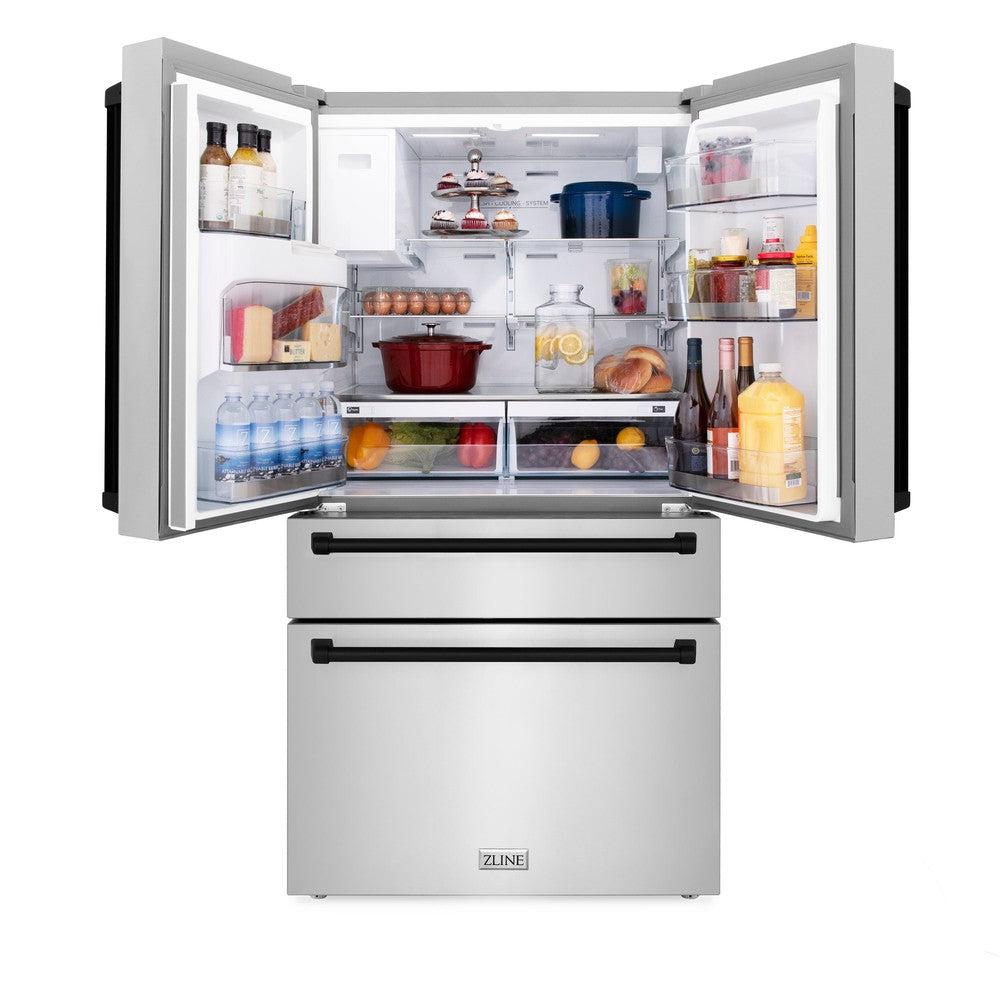 Autograph Edition 36 In. 21.6 Cu. Ft. Counter-depth French Door Refrigerator With Water And Ice Dispenser In Fingerprint-resistant Stainless Steel With Matte Black Traditional Handles RFMZW36MB