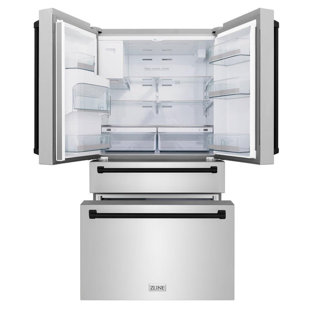 Autograph Edition 36 In. 21.6 Cu. Ft. Counter-depth French Door Refrigerator With Water And Ice Dispenser In Fingerprint-resistant Stainless Steel With Matte Black Traditional Handles RFMZW36MB
