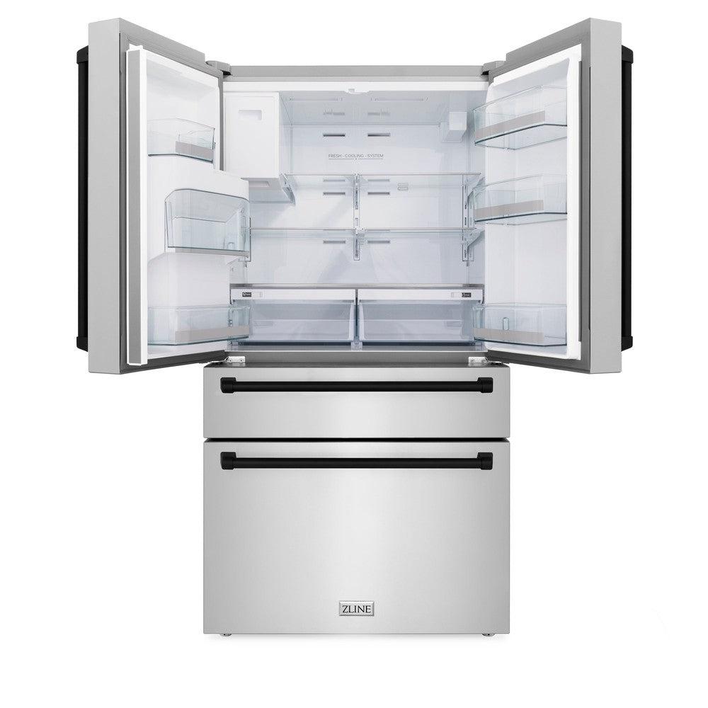 Autograph Edition 36 In. 21.6 Cu. Ft. Counter-depth French Door Refrigerator With Water And Ice Dispenser In Fingerprint-resistant Stainless Steel With Matte Black Traditional Handles RFMZW36MB