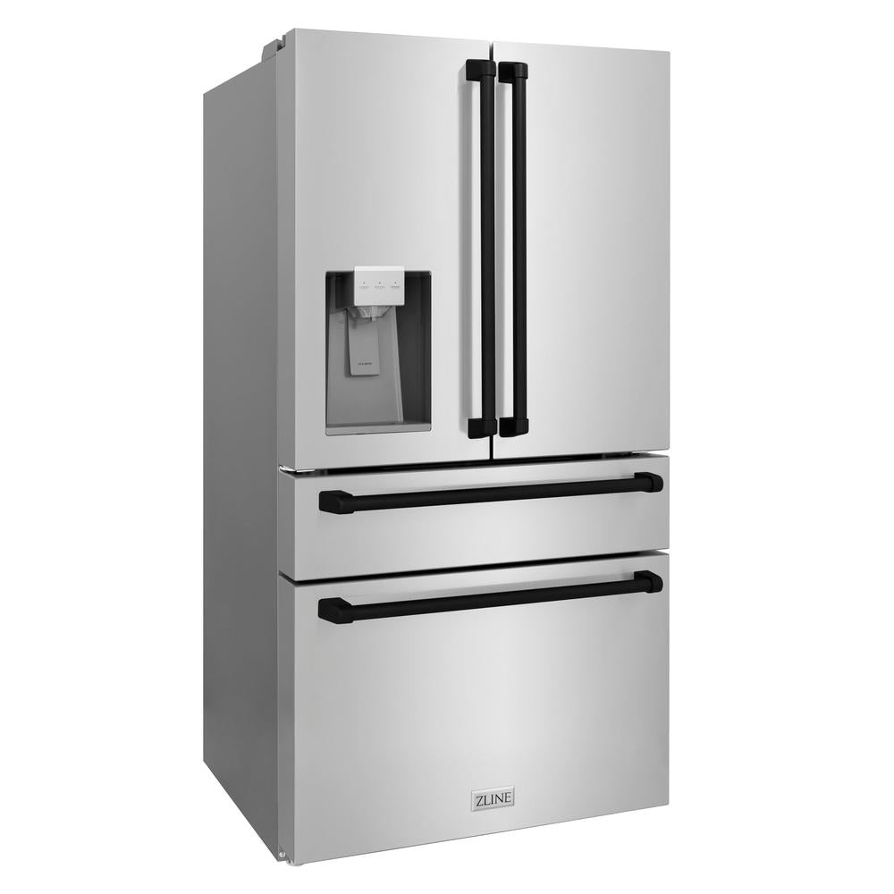 Autograph Edition 36 In. 21.6 Cu. Ft. Counter-depth French Door Refrigerator With Water And Ice Dispenser In Fingerprint-resistant Stainless Steel With Matte Black Traditional Handles RFMZW36MB