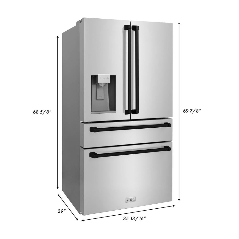 Autograph Edition 36 In. 21.6 Cu. Ft. Counter-depth French Door Refrigerator With Water And Ice Dispenser In Fingerprint-resistant Stainless Steel With Matte Black Traditional Handles RFMZW36MB