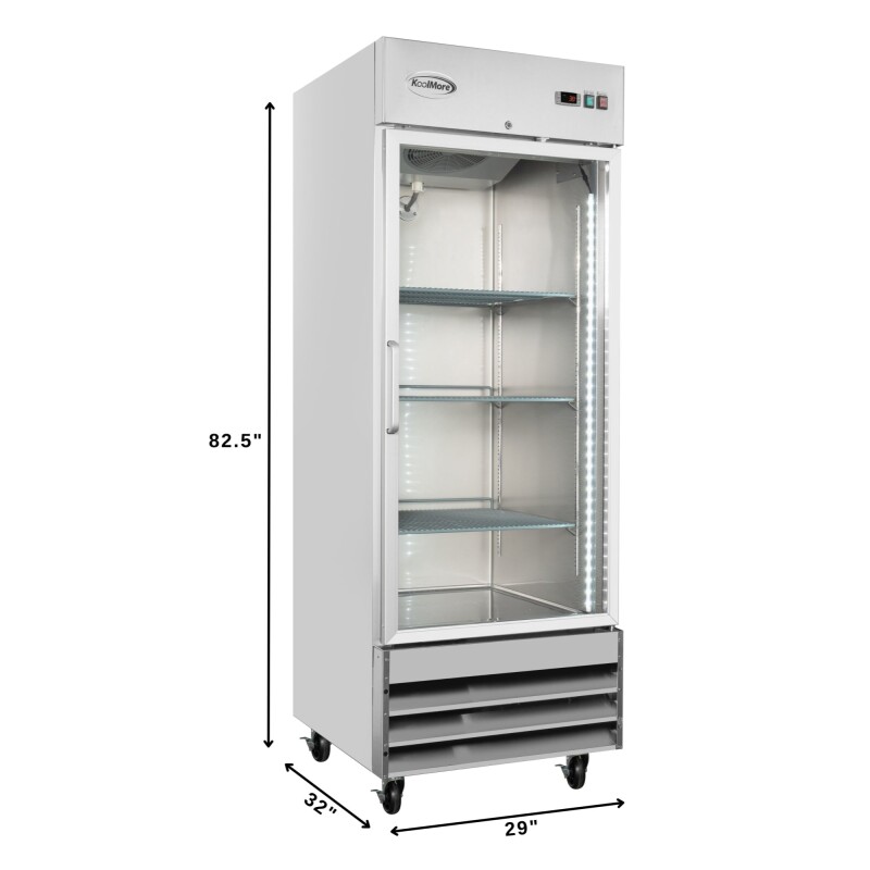 29 in. One Glass Door Reach-In Refrigerator, 21 Cu. Ft. in Stainless-Steel RIR1DGD