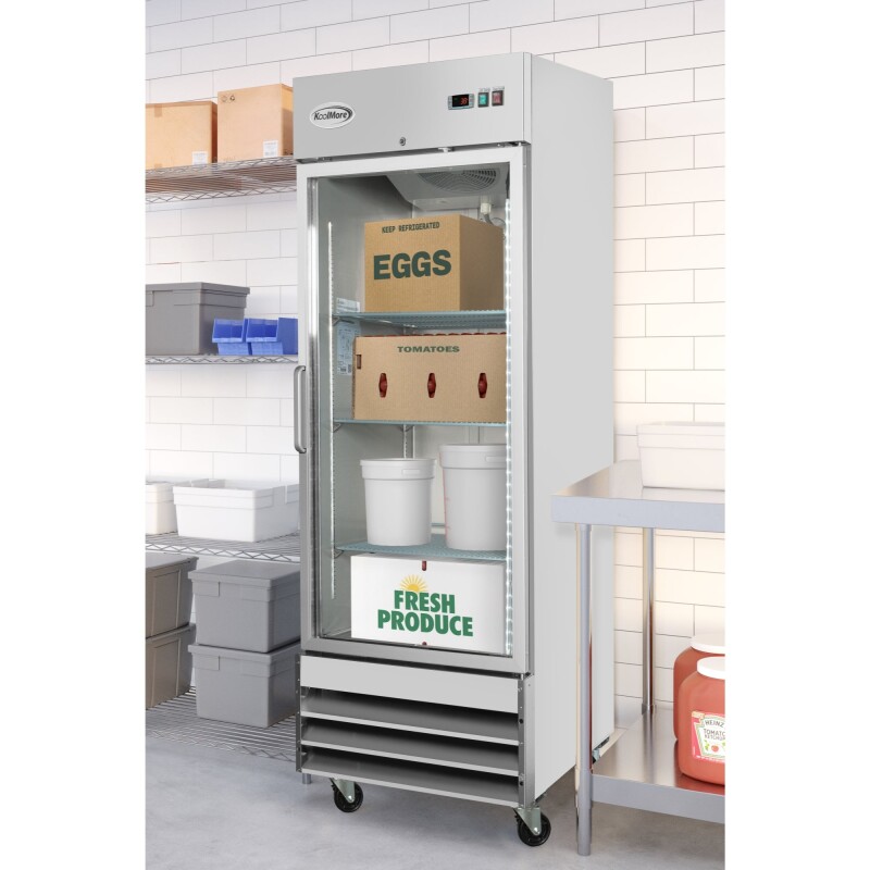 29 in. One Glass Door Reach-In Refrigerator, 21 Cu. Ft. in Stainless-Steel RIR1DGD