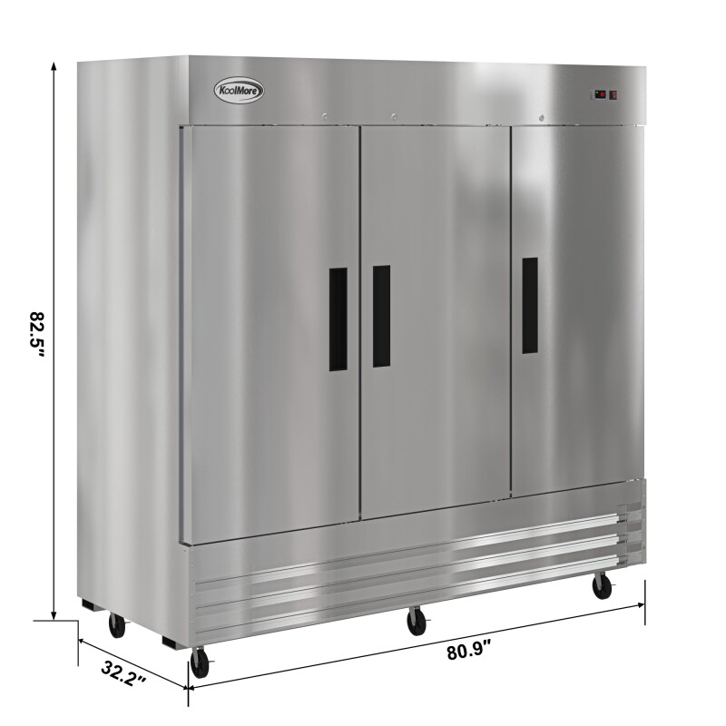 80 in. Three Door Commercial Reach In Refrigerator 72 cu. ft RIR3DSS, product image 4 of 13