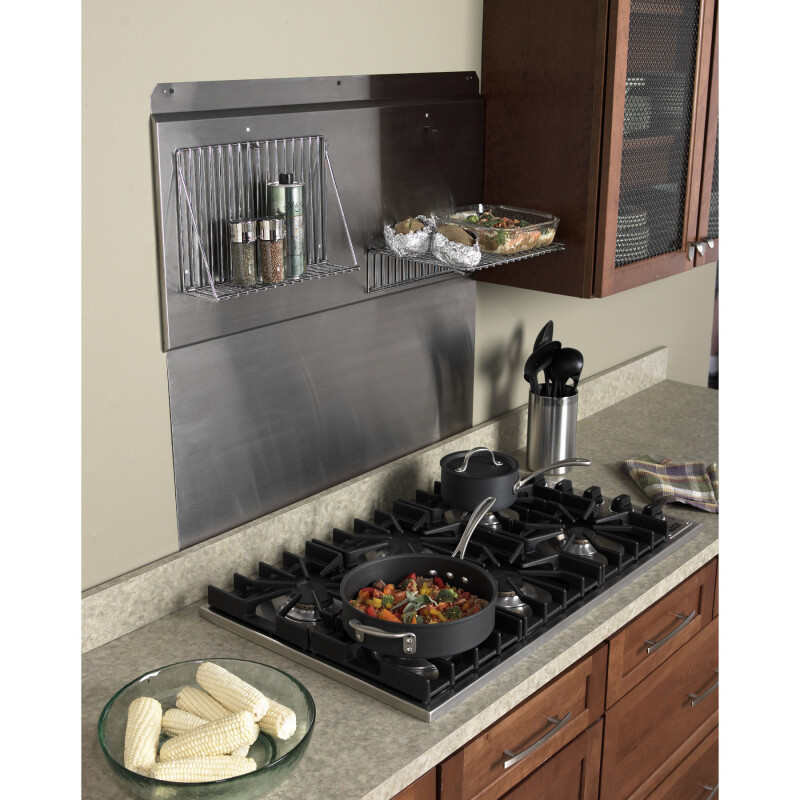 48-Inch Backsplash with shelves in Stainless Steel view 2