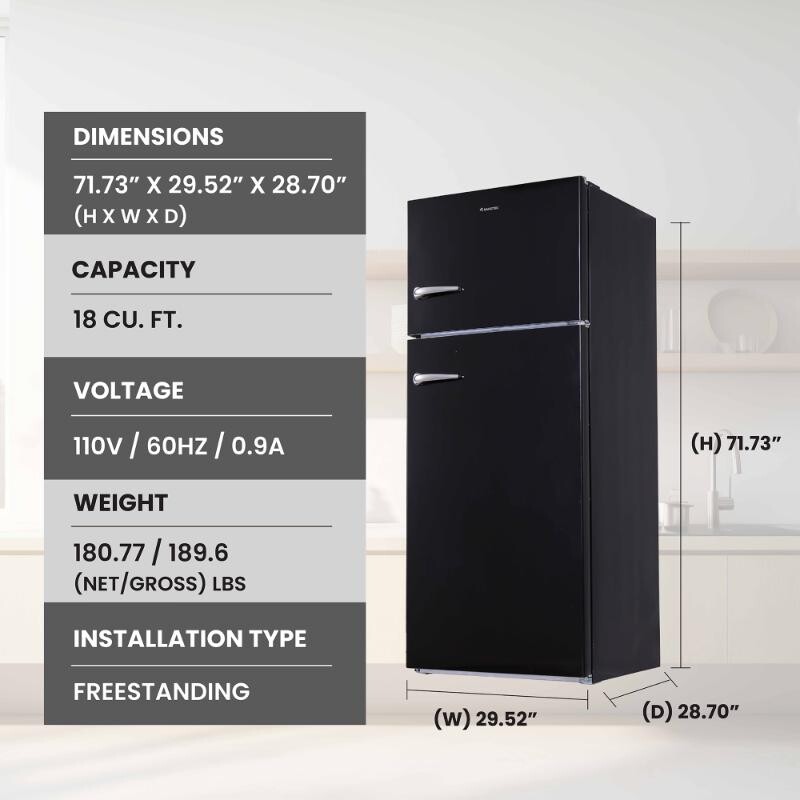 Conserv 30in RETRO Refrigerator 18cf Top Mount FACTORY INSTALLED ICE MAKER 110V Handle RRFI18B