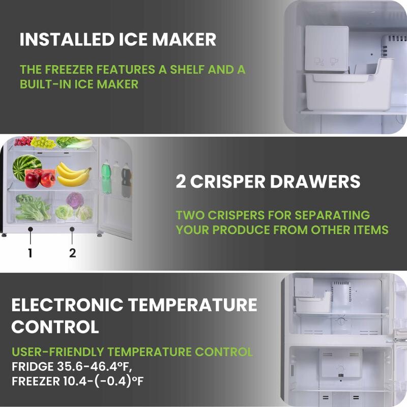 Conserv 30in RETRO Refrigerator 18cf Top Mount FACTORY INSTALLED ICE MAKER 110V Handle RRFI18B