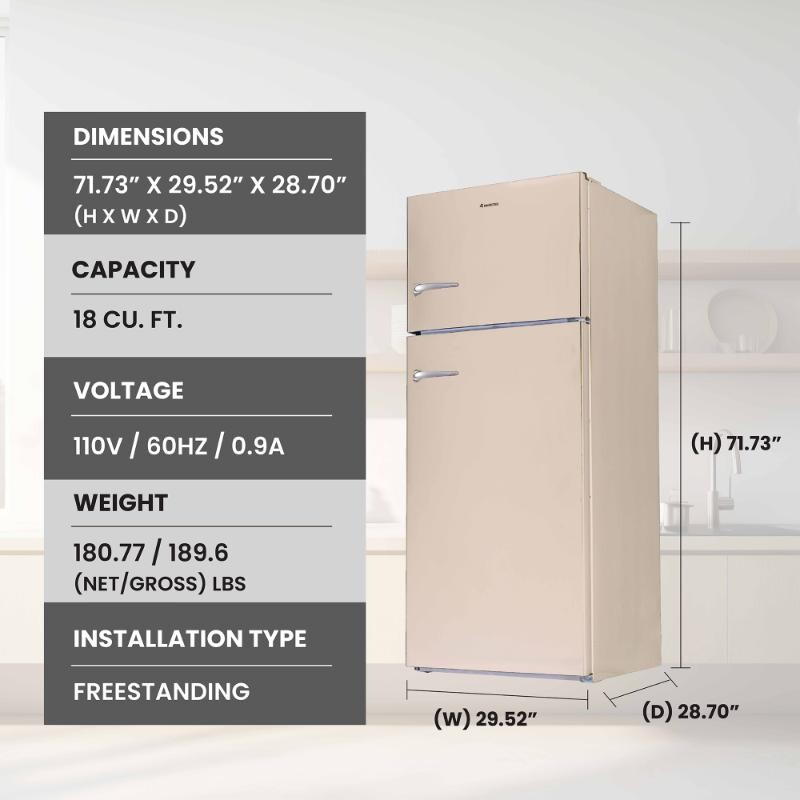 Conserv 30in RETRO Refrigerator 18cf Top Mount FACTORY INSTALLED ICE MAKER 110V Handle RRFI18C