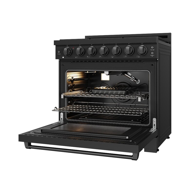36 Inch Professional Gas Range With Precision Knob Control In Black Gordon Ramsay Series RSG36PB