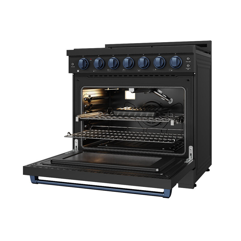 36 Inch Professional Gas Range With Precision Knob In Black And Blue Gordon Ramsay Series RSG36PBBLU