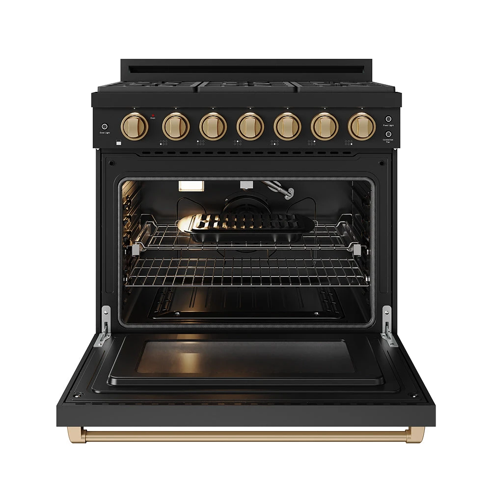 36 Inch Professional Gas Range With Precision Knob In Black And Bronze Gordon Ramsay Series RSG36PBBRZ