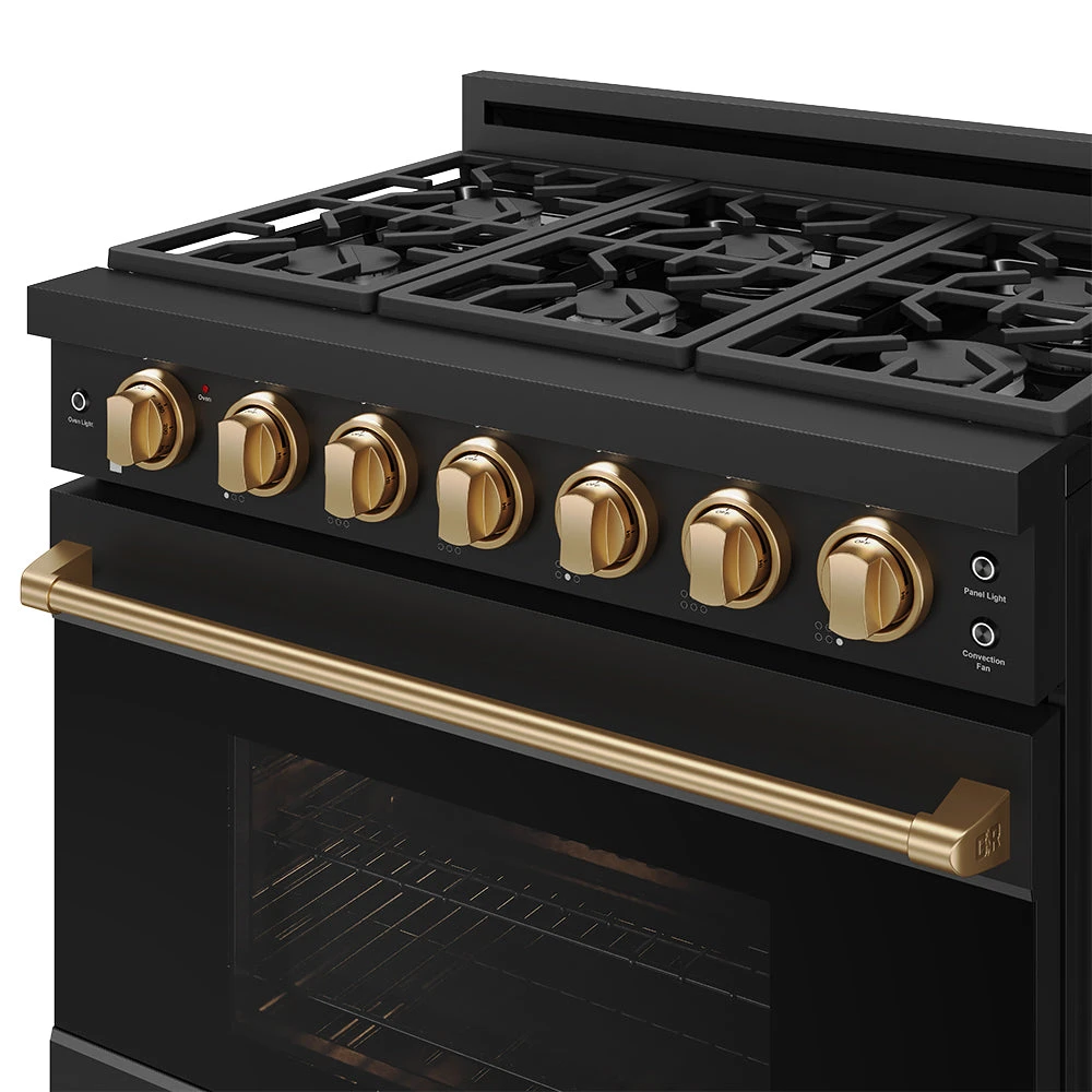 36 Inch Professional Gas Range With Precision Knob In Black And Bronze Gordon Ramsay Series RSG36PBBRZ
