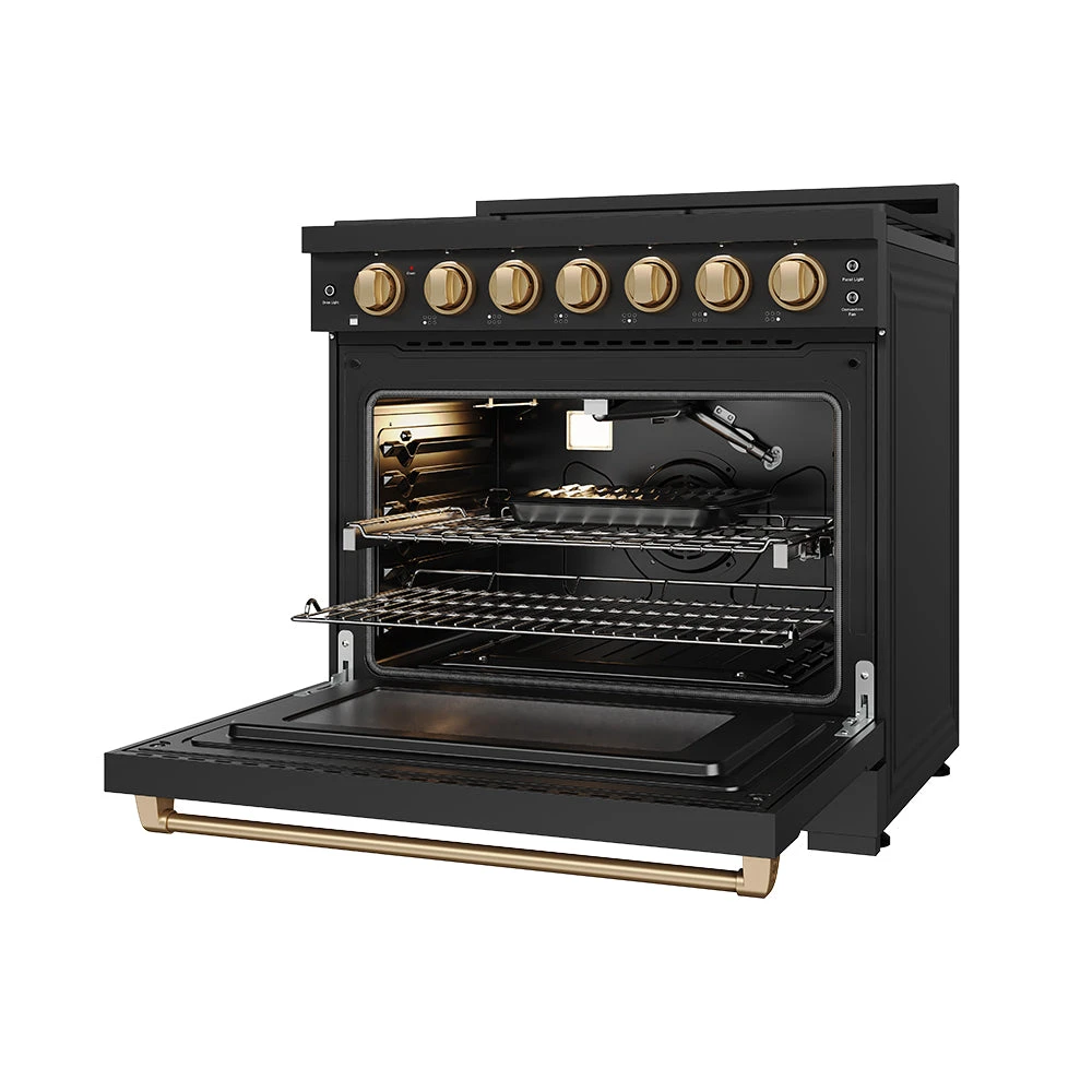 36 Inch Professional Gas Range With Precision Knob In Black And Bronze Gordon Ramsay Series RSG36PBBRZ