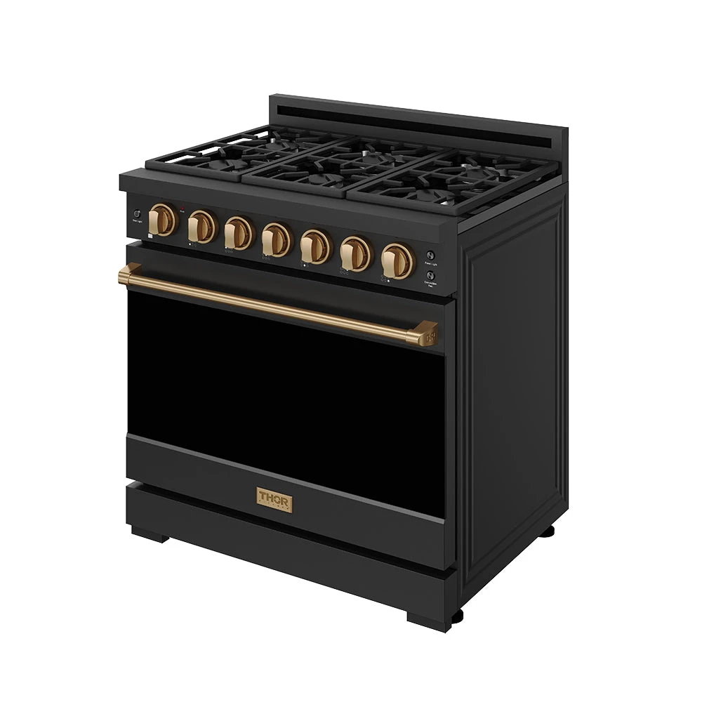 36 Inch Professional Gas Range With Precision Knob In Black And Bronze Gordon Ramsay Series RSG36PBBRZ