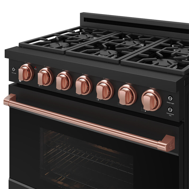 36 Inch Professional Liquid Propane Range With Precision Knob In Black And Rose Gold Gordon Ramsay Series RSG36PBLPRSG