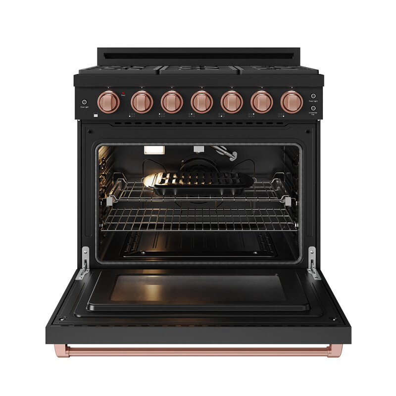 36 Inch Professional Gas Range With Precision Knob In Black And Rose Gold Gordon Ramsay Series RSG36PBRSG