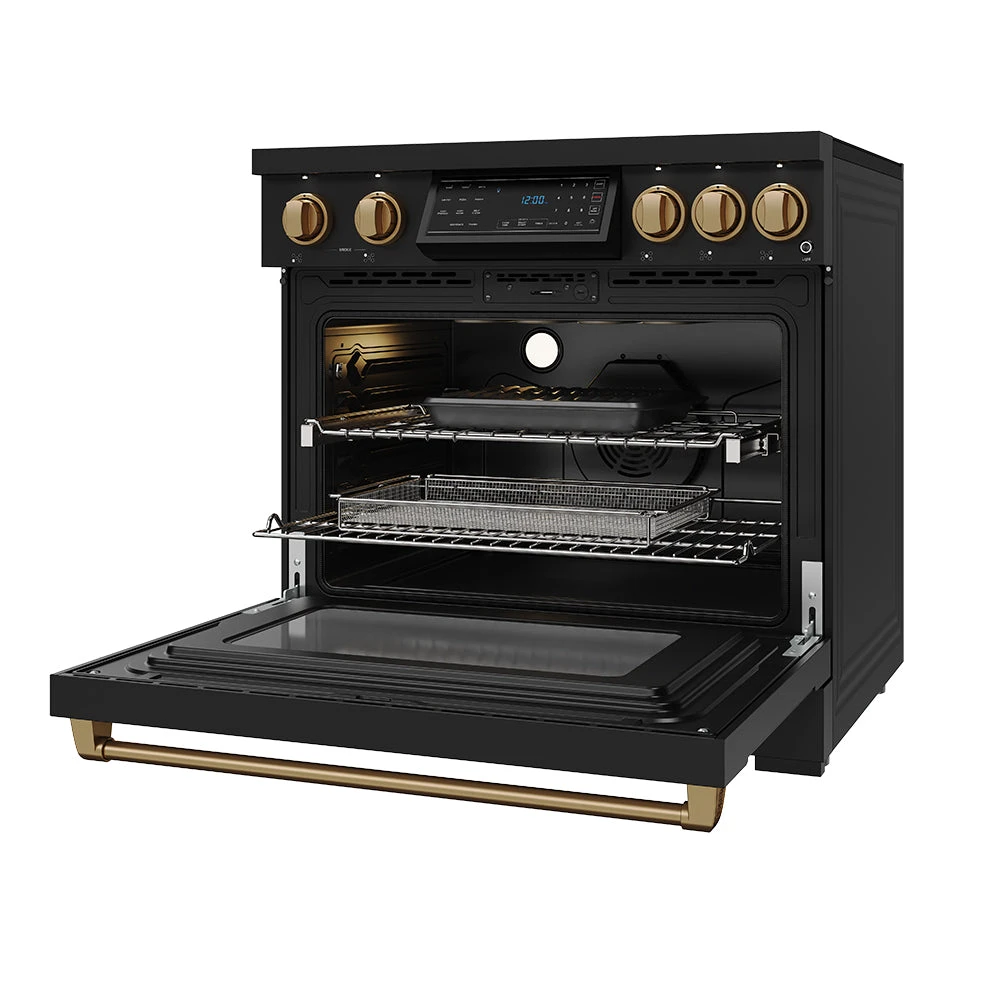 36 Inch Professional Induction Range With Tilt Panel Touch Control In Black And Bronze Gordon Ramsay Series RSI36BBRZ