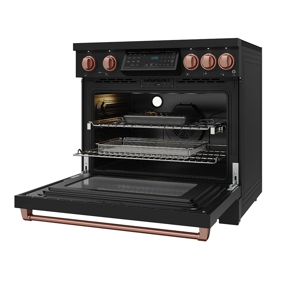 36 Inch Professional Induction Range With Tilt Panel Touch Control In Black And Rose Gold Gordon Ramsay Series RSI36BRSG
