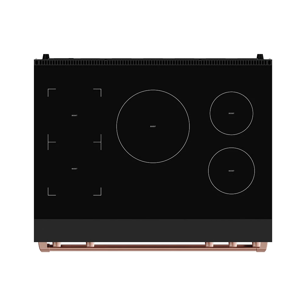36 Inch Professional Induction Range With Tilt Panel Touch Control In Black And Rose Gold Gordon Ramsay Series RSI36BRSG