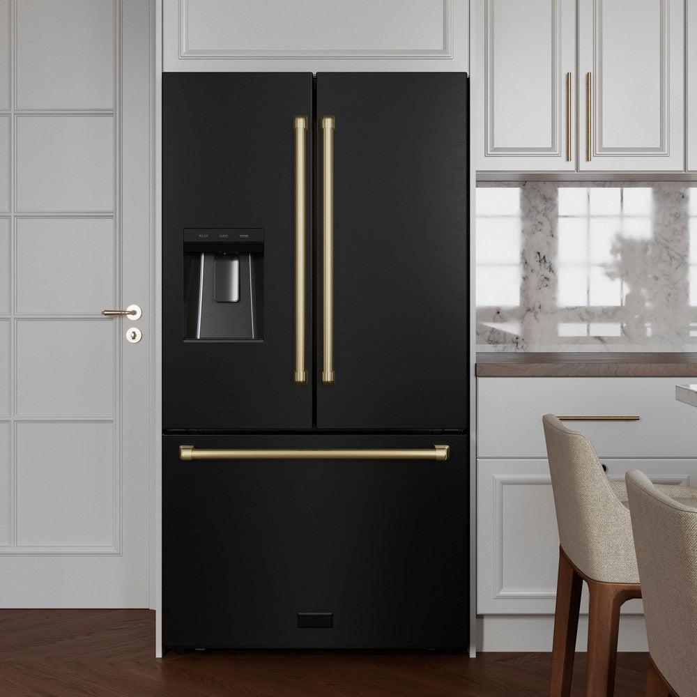 Autograph Edition 36 In. 28.9 Cu. Ft. Standard-depth French Door External Water Dispenser Refrigerator With Dual Ice Maker In Fingerprint-resistant Black Stainless Steel And Champagne Bronze RSMZW36BSCB