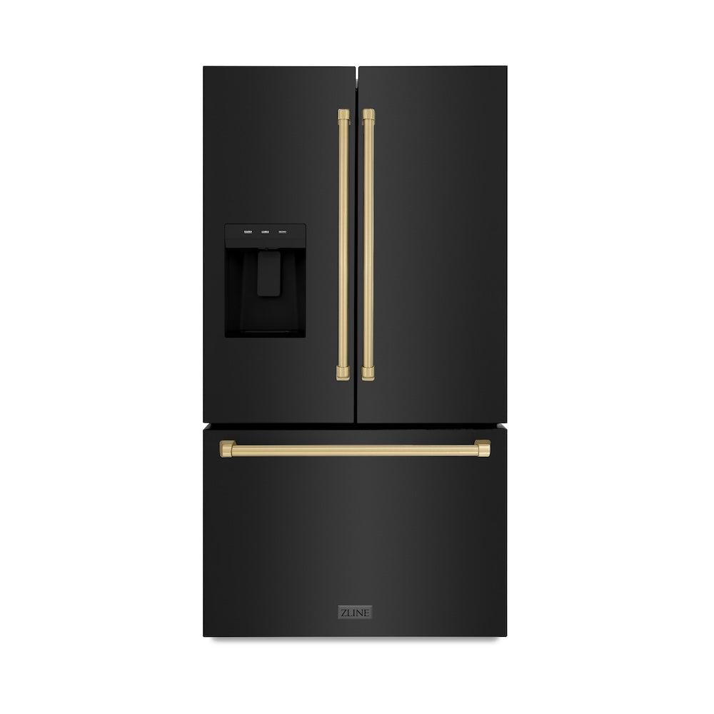 Autograph Edition 36 In. 28.9 Cu. Ft. Standard-depth French Door External Water Dispenser Refrigerator With Dual Ice Maker In Fingerprint-resistant Black Stainless Steel And Champagne Bronze RSMZW36BSCB