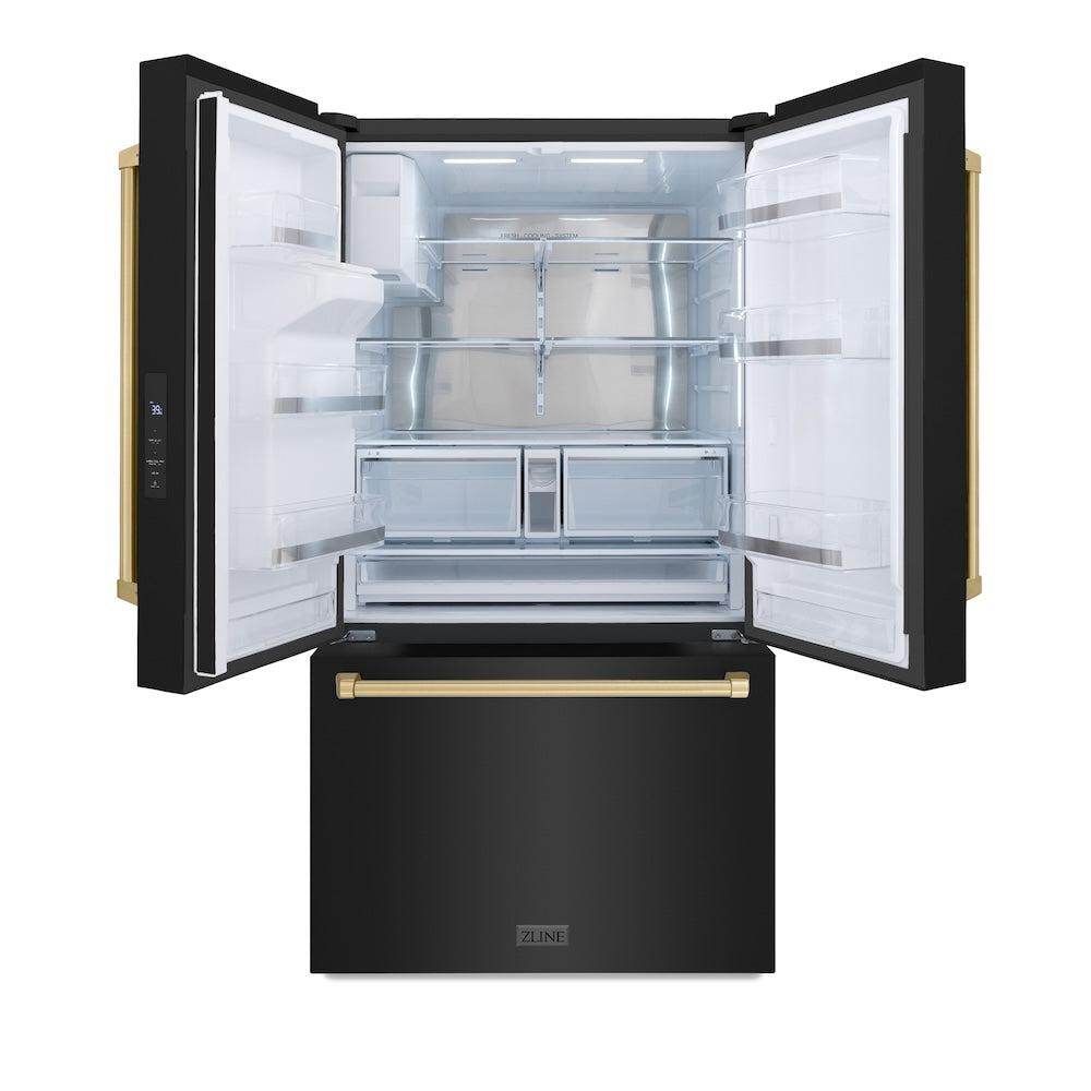 Autograph Edition 36 In. 28.9 Cu. Ft. Standard-depth French Door External Water Dispenser Refrigerator With Dual Ice Maker In Fingerprint-resistant Black Stainless Steel And Champagne Bronze RSMZW36BSCB