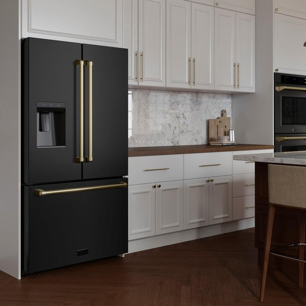 Autograph Edition 36 In. 28.9 Cu. Ft. Standard-depth French Door External Water Dispenser Refrigerator With Dual Ice Maker In Fingerprint-resistant Black Stainless Steel And Champagne Bronze RSMZW36BSCB