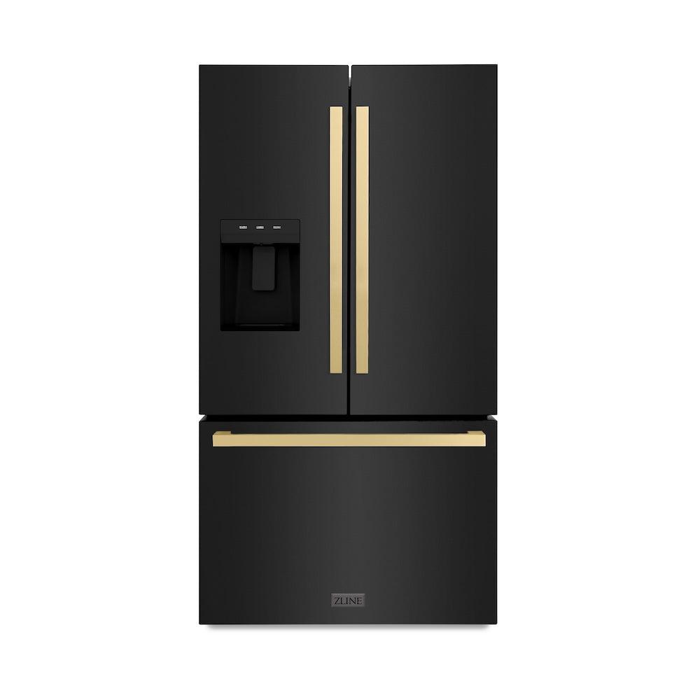 Autograph Edition 36 In. 28.9 Cu. Ft. Standard-depth French Door External Water Dispenser Refrigerator With Dual Ice Maker In Fingerprint-resistant Black Stainless Steel And Champagne Bronze RSMZW36BSFCB