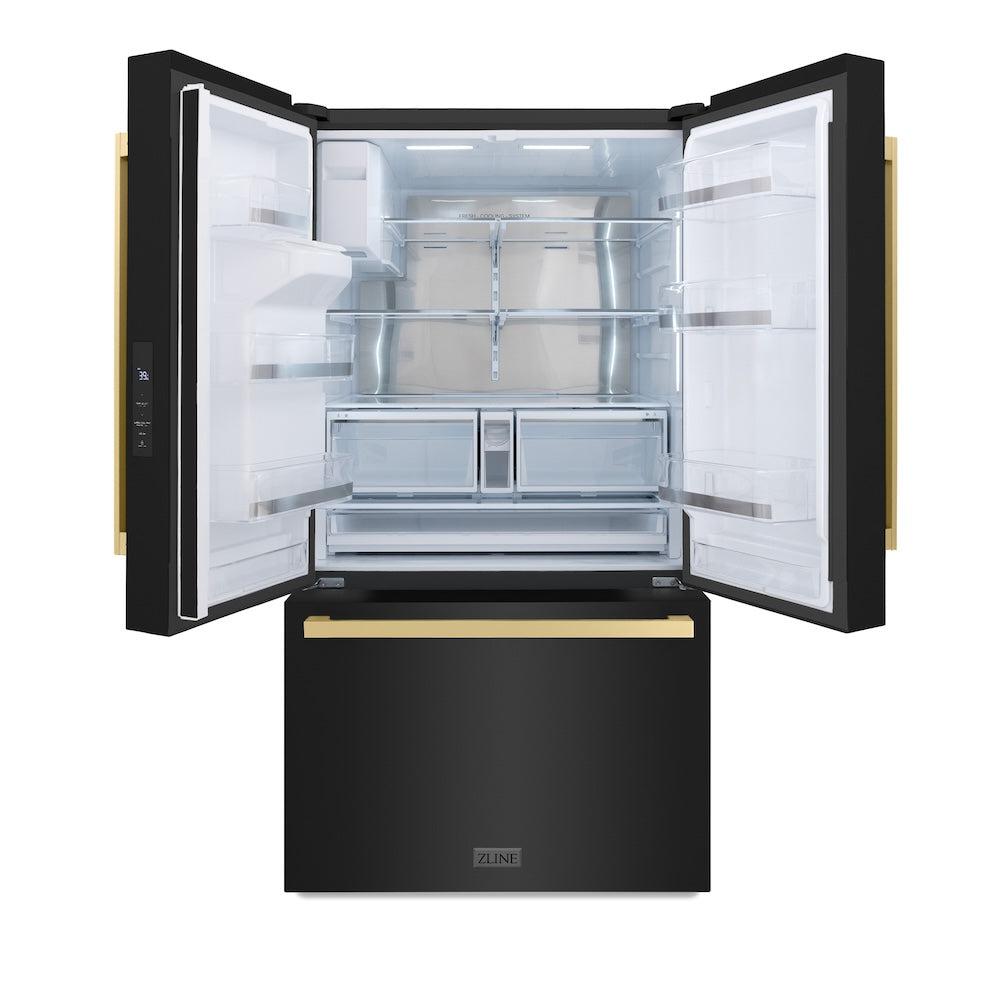 Autograph Edition 36 In. 28.9 Cu. Ft. Standard-depth French Door External Water Dispenser Refrigerator With Dual Ice Maker In Fingerprint-resistant Black Stainless Steel And Champagne Bronze RSMZW36BSFCB