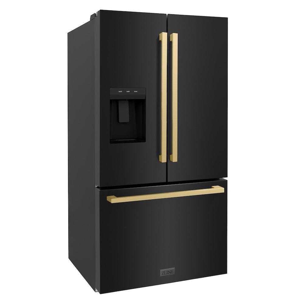 Autograph Edition 36 In. 28.9 Cu. Ft. Standard-depth French Door External Water Dispenser Refrigerator With Dual Ice Maker In Fingerprint-resistant Black Stainless Steel And Champagne Bronze RSMZW36BSFCB