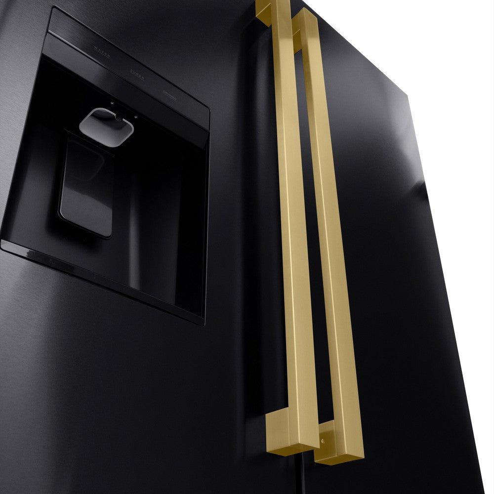 Autograph Edition 36 In. 28.9 Cu. Ft. Standard-depth French Door External Water Dispenser Refrigerator With Dual Ice Maker In Fingerprint-resistant Black Stainless Steel And Champagne Bronze RSMZW36BSFCB