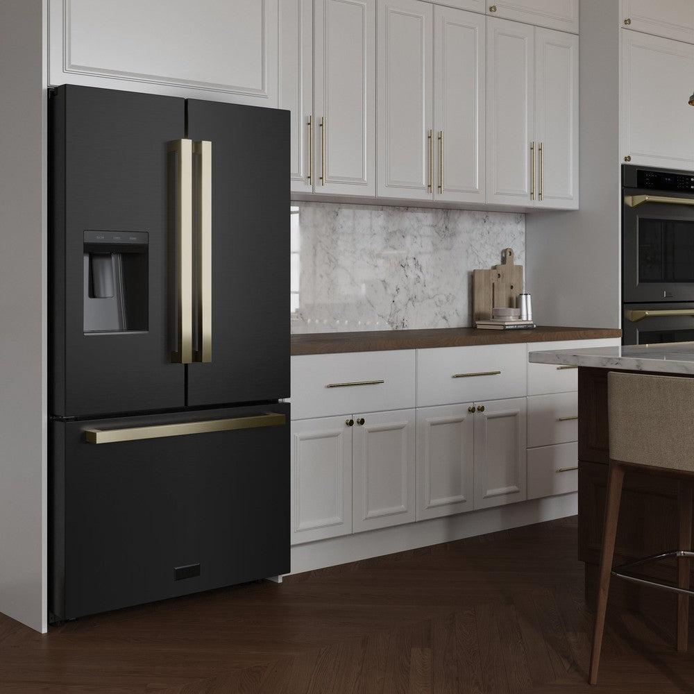 Autograph Edition 36 In. 28.9 Cu. Ft. Standard-depth French Door External Water Dispenser Refrigerator With Dual Ice Maker In Fingerprint-resistant Black Stainless Steel And Champagne Bronze RSMZW36BSFCB