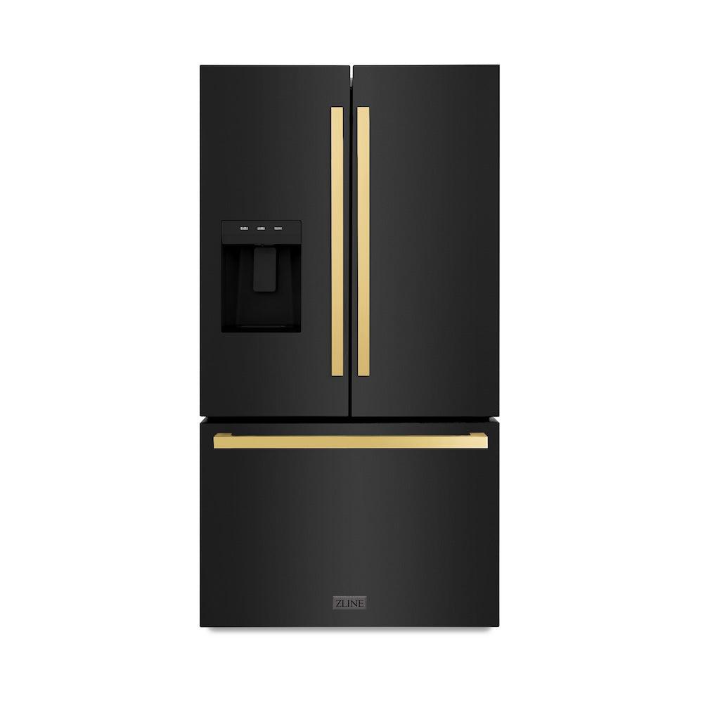 Autograph Edition 36 In. 28.9 Cu. Ft. Standard-depth French Door External Water Dispenser Refrigerator With Dual Ice Maker In Fingerprint-resistant Black Stainless Steel And Polished Gold Mod RSMZW36BSFG