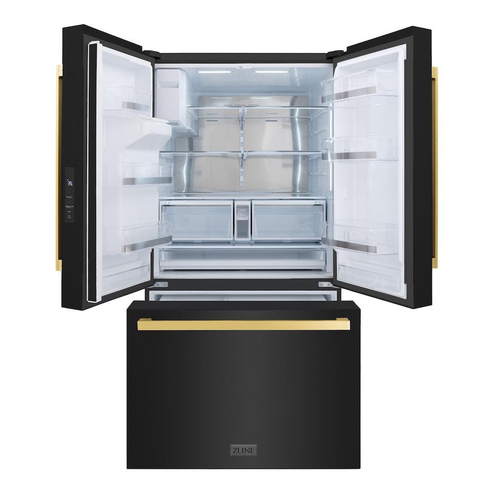 Autograph Edition 36 In. 28.9 Cu. Ft. Standard-depth French Door External Water Dispenser Refrigerator With Dual Ice Maker In Fingerprint-resistant Black Stainless Steel And Polished Gold Mod RSMZW36BSFG