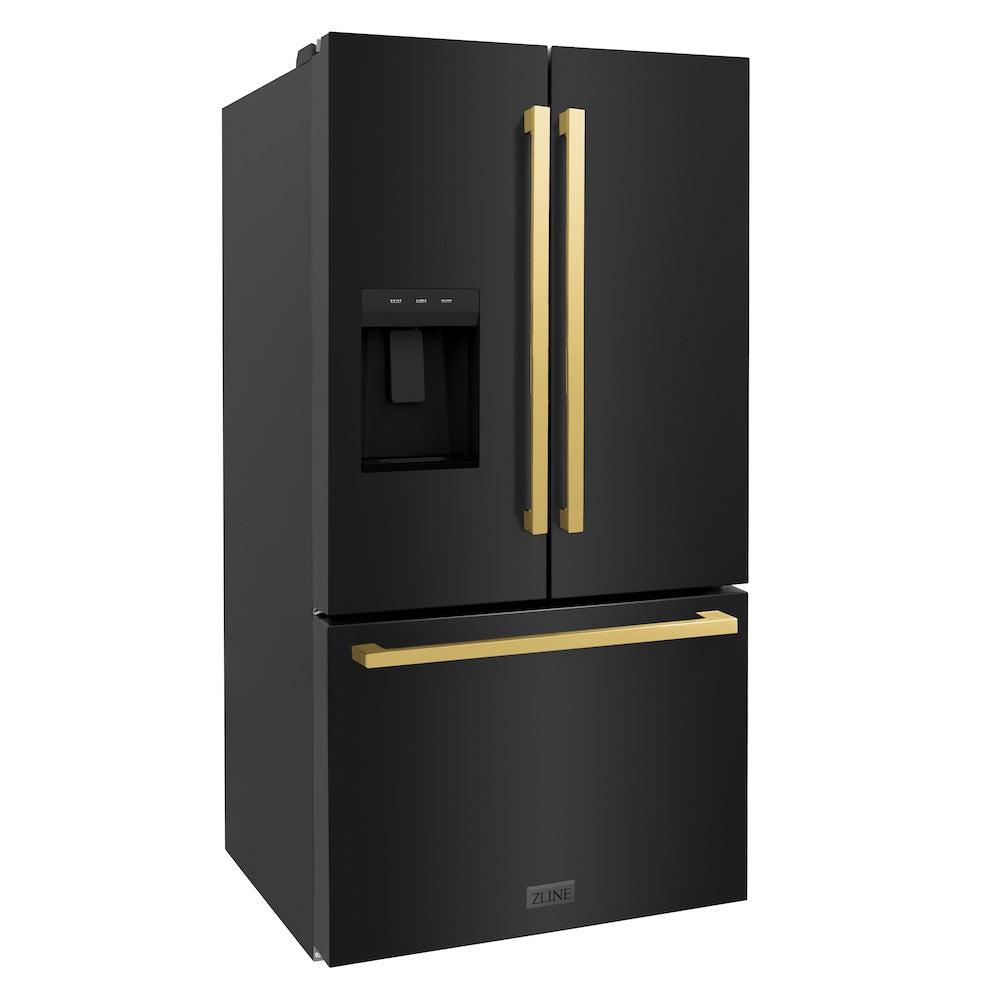 Autograph Edition 36 In. 28.9 Cu. Ft. Standard-depth French Door External Water Dispenser Refrigerator With Dual Ice Maker In Fingerprint-resistant Black Stainless Steel And Polished Gold Mod RSMZW36BSFG