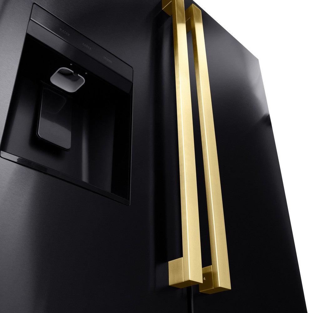 Autograph Edition 36 In. 28.9 Cu. Ft. Standard-depth French Door External Water Dispenser Refrigerator With Dual Ice Maker In Fingerprint-resistant Black Stainless Steel And Polished Gold Mod RSMZW36BSFG