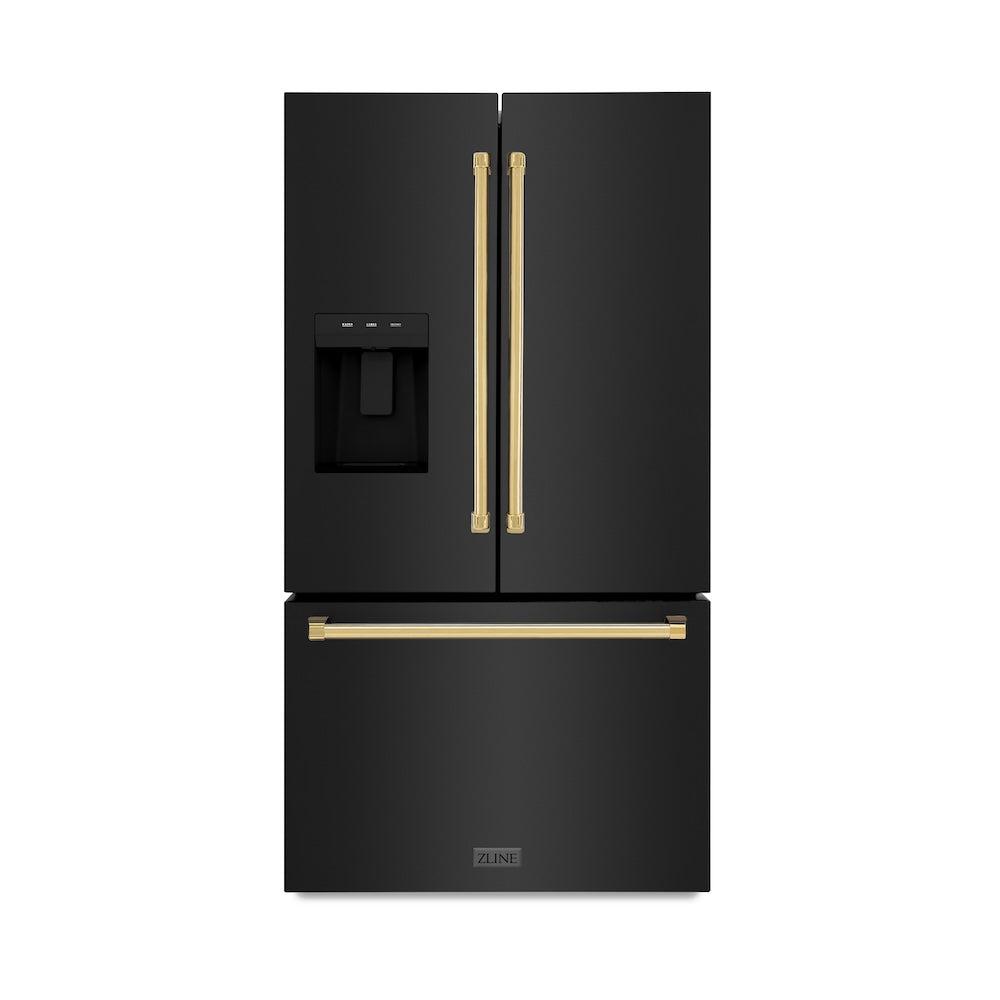 Autograph Edition 36 In. 28.9 Cu. Ft. Standard-depth French Door External Water Dispenser Refrigerator With Dual Ice Maker In Fingerprint-resistant Black Stainless Steel And Polished Gold Tra RSMZW36BSG
