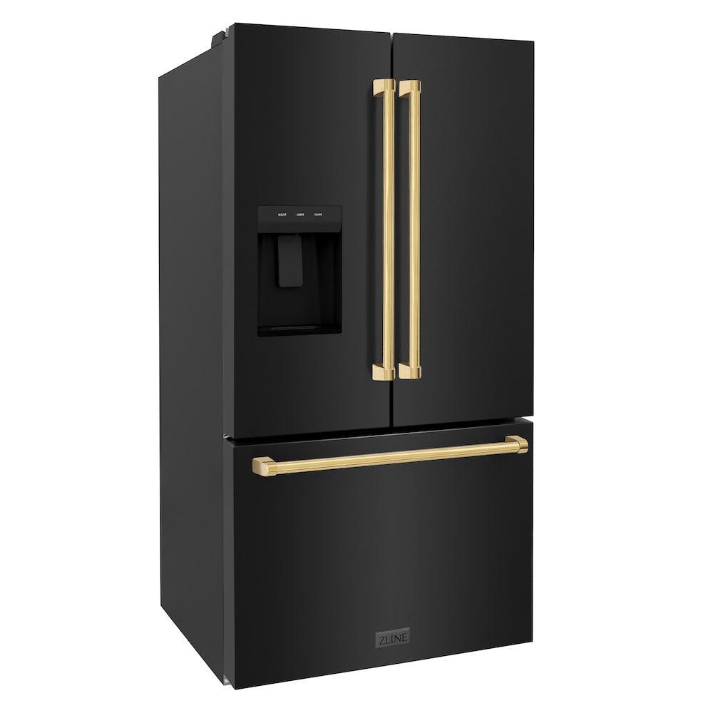 Autograph Edition 36 In. 28.9 Cu. Ft. Standard-depth French Door External Water Dispenser Refrigerator With Dual Ice Maker In Fingerprint-resistant Black Stainless Steel And Polished Gold Tra RSMZW36BSG