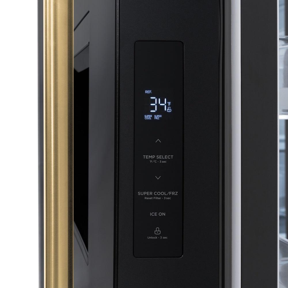 Autograph Edition 36 In. 28.9 Cu. Ft. Standard-depth French Door External Water Dispenser Refrigerator With Dual Ice Maker In Fingerprint-resistant Black Stainless Steel And Polished Gold Tra RSMZW36BSG