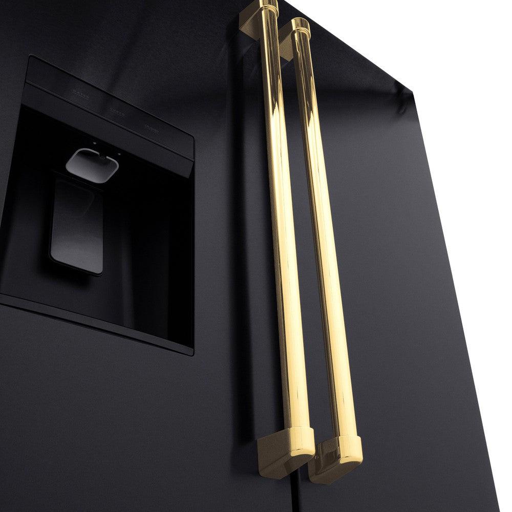 Autograph Edition 36 In. 28.9 Cu. Ft. Standard-depth French Door External Water Dispenser Refrigerator With Dual Ice Maker In Fingerprint-resistant Black Stainless Steel And Polished Gold Tra RSMZW36BSG
